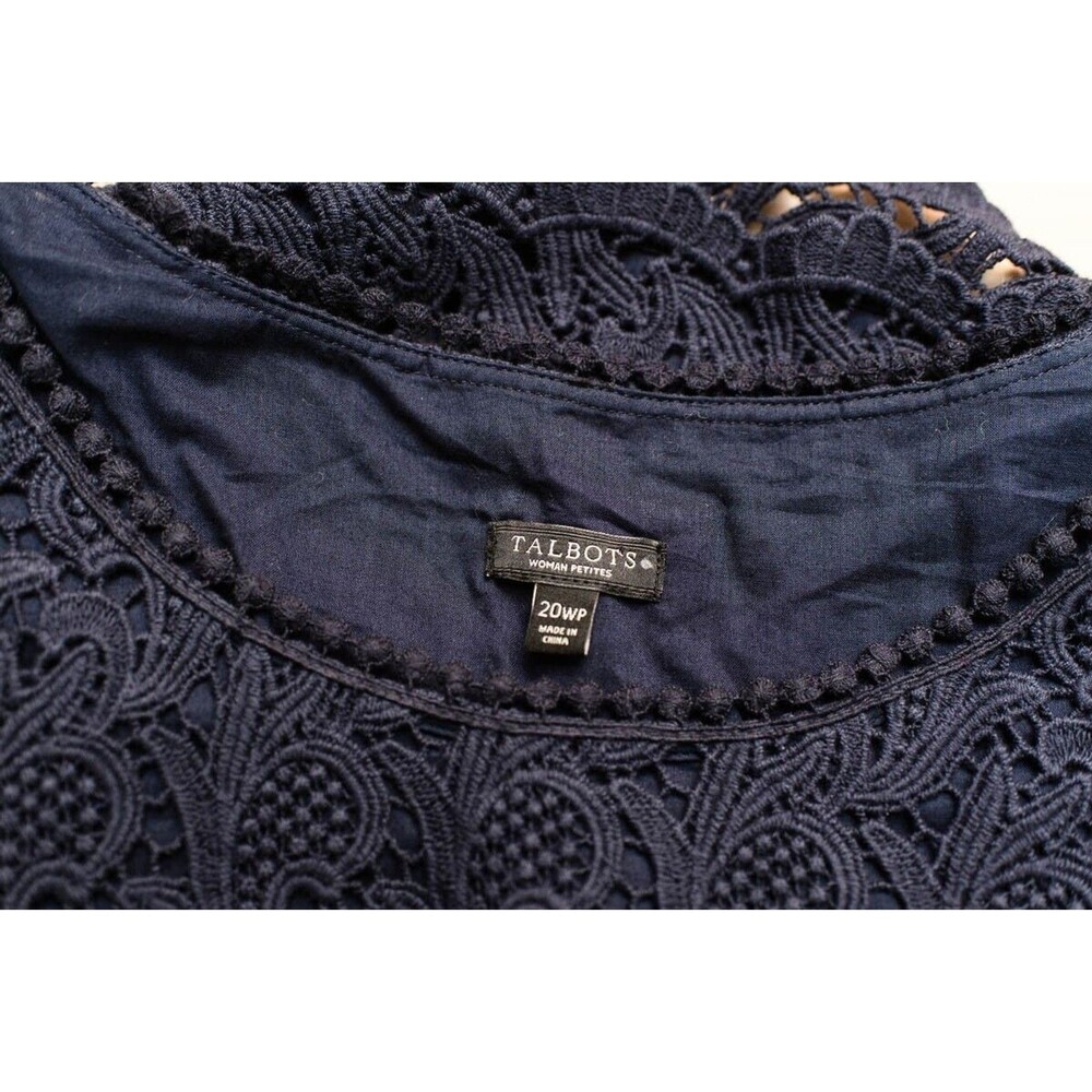 Talbots Top Petites 20W P blue eyelet lace blouse short sleeve office - Picture 4 of 10
